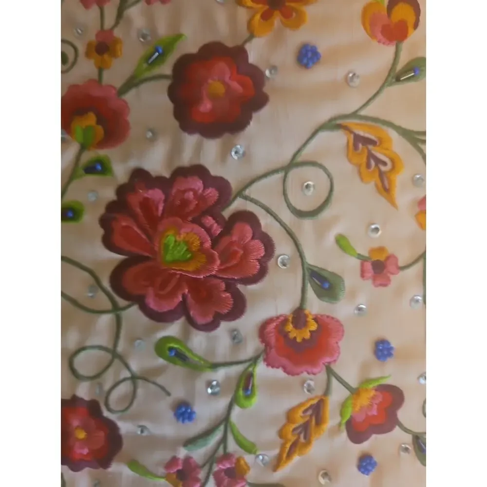 I T R Pillow 14X17 Embroidered and Embellished Flowers Pink Background